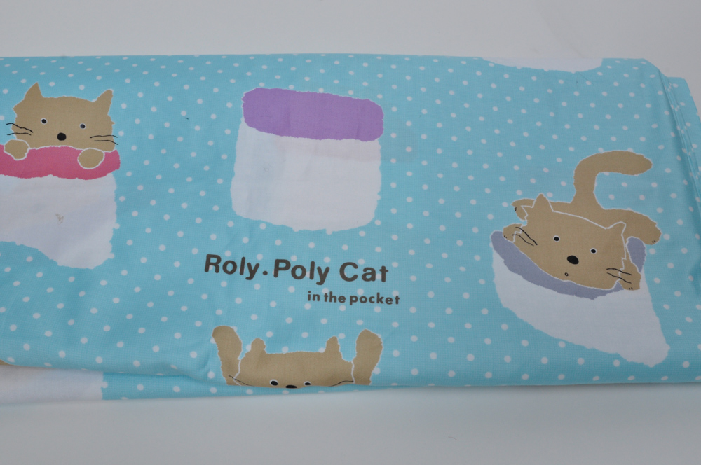 Japanese "Roly Poly Cat In The Pocket" Children's Fabric