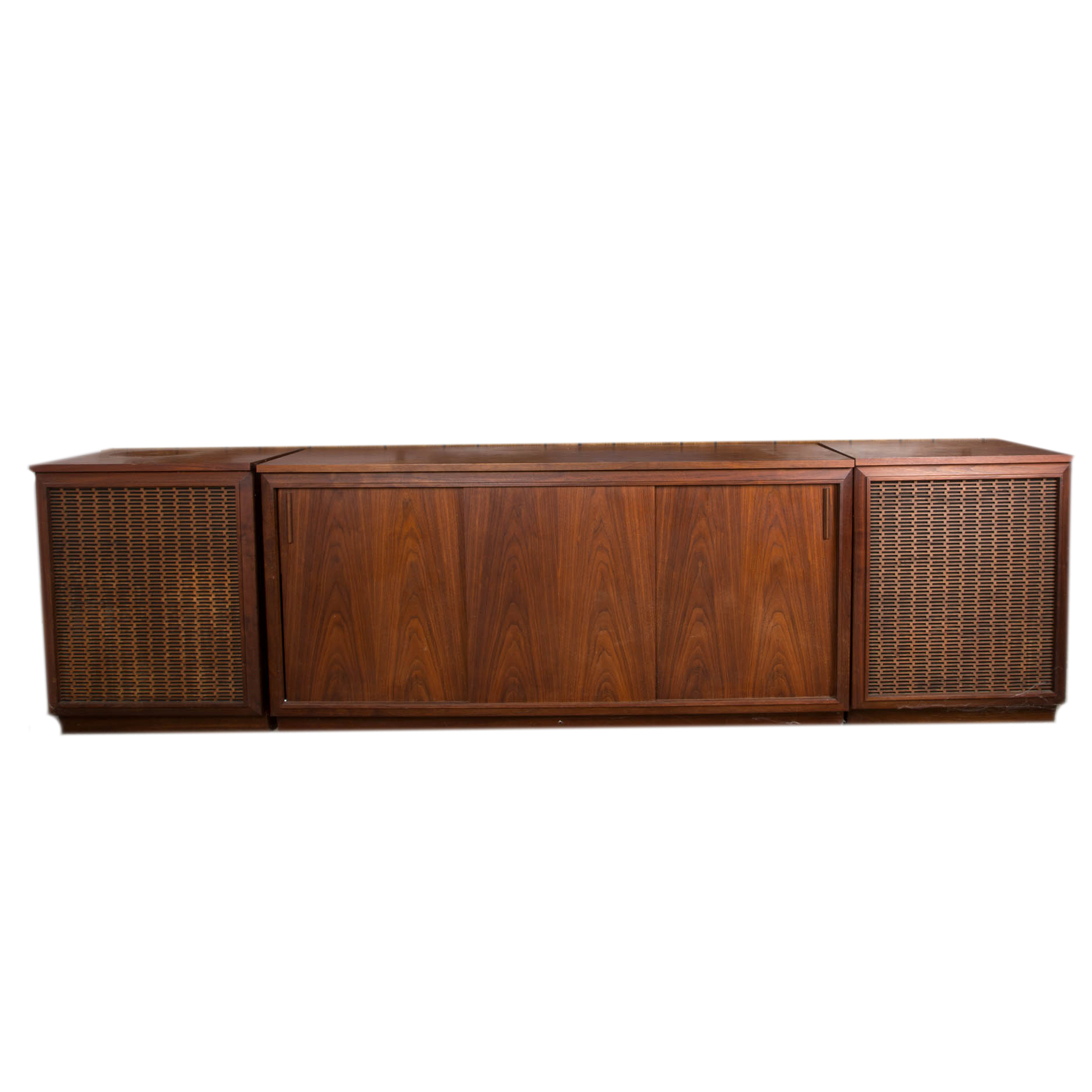 Mid-Century Barzilay Walnut Stereo Console with External Speakers