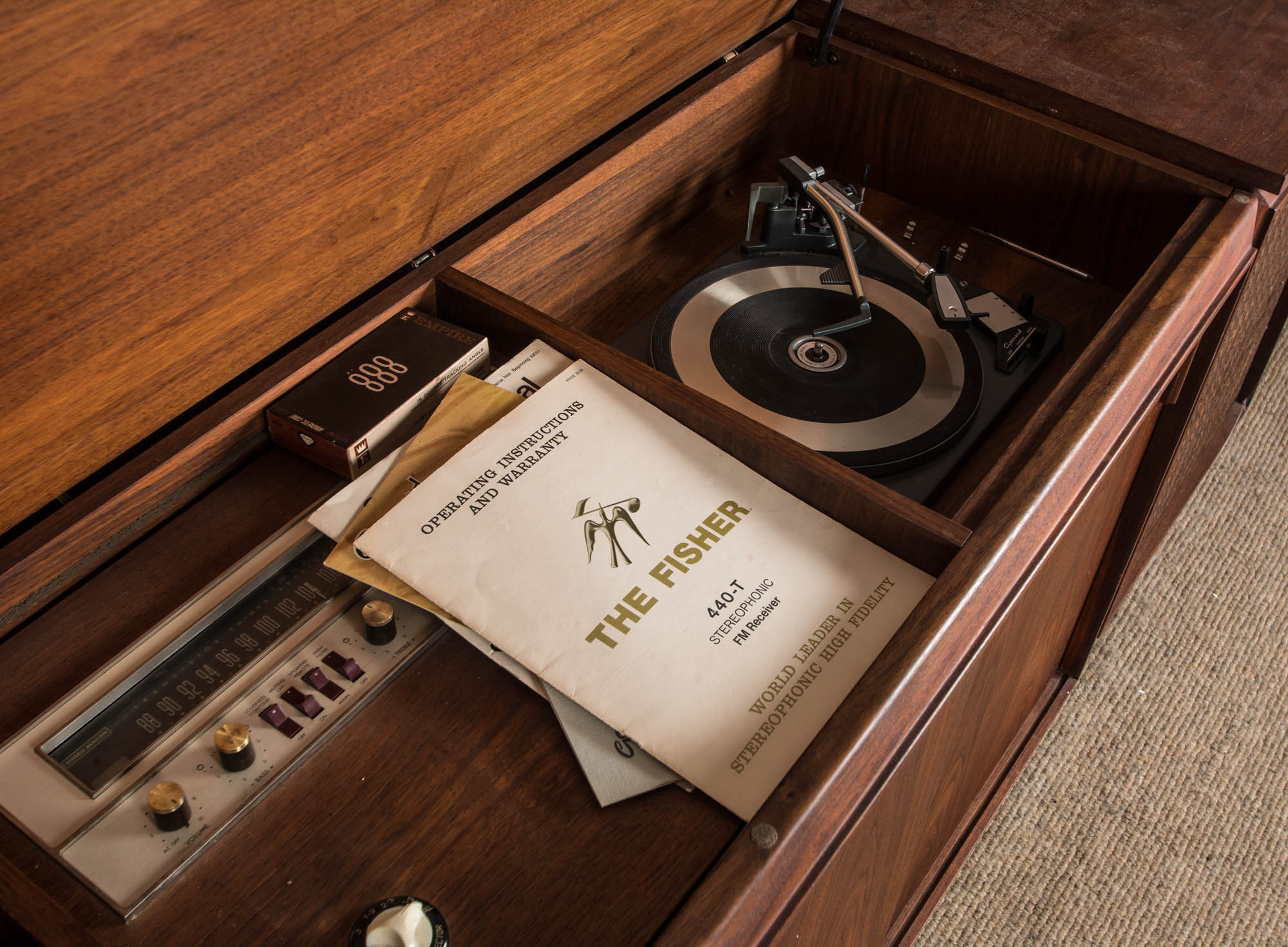 Mid-Century Barzilay Walnut Stereo Console with External Speakers