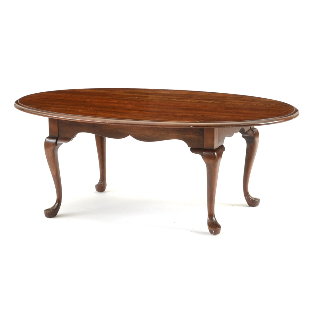 Cherry Queen Anne Style Oval Coffee Table