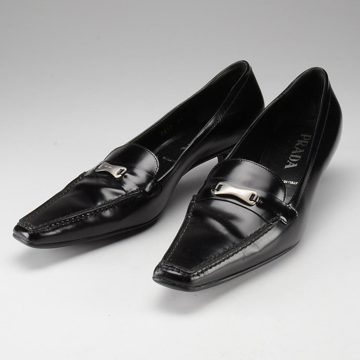 Prada Leather Kitten Heel Loafers