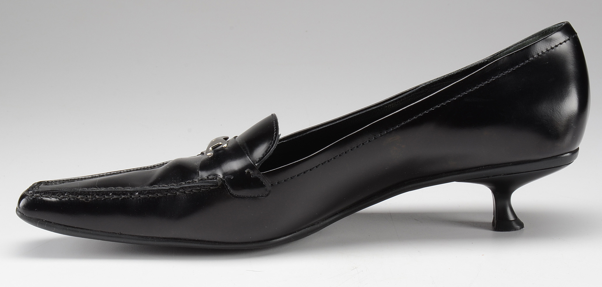 Prada Leather Kitten Heel Loafers