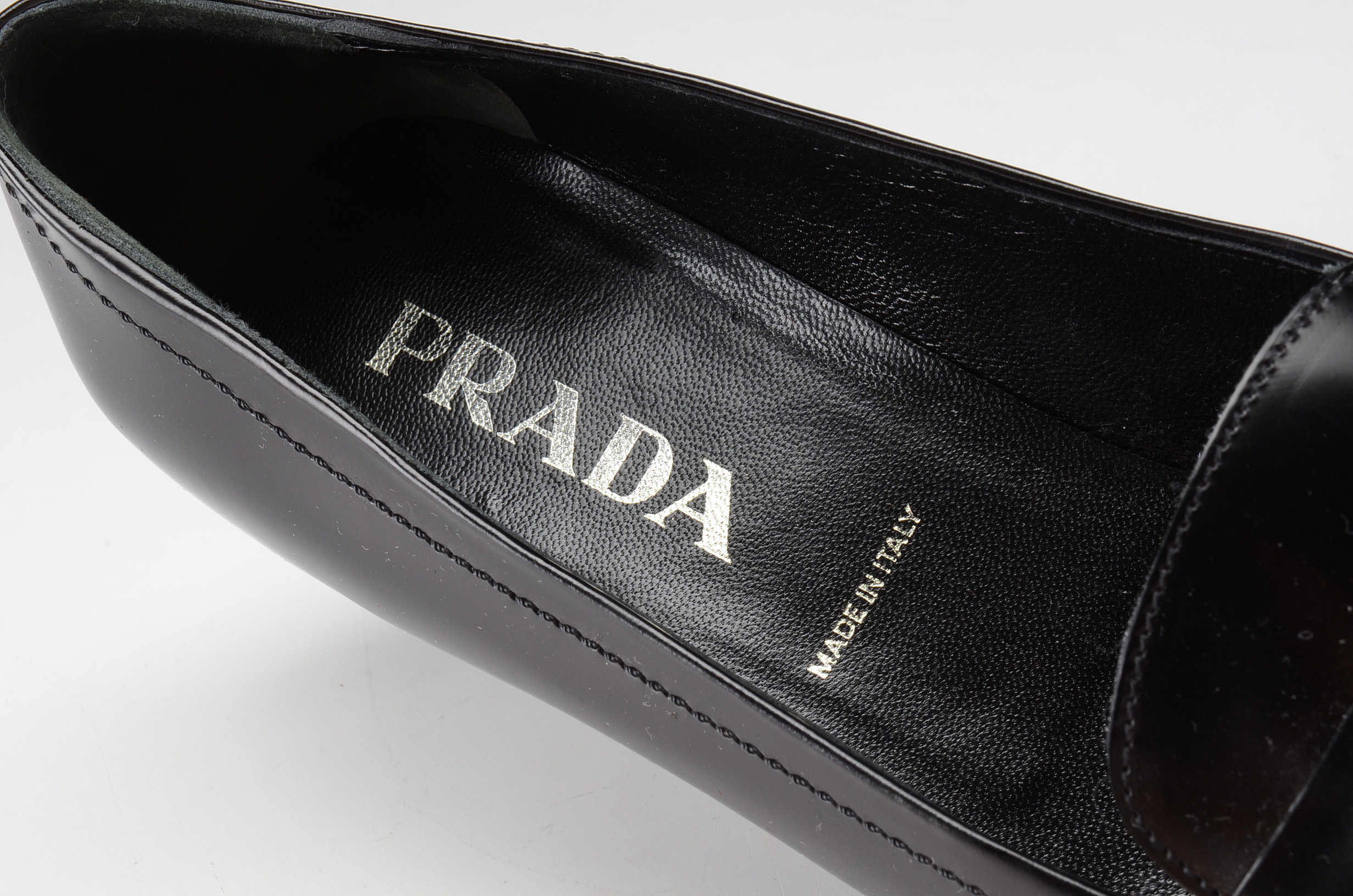 Prada Leather Kitten Heel Loafers