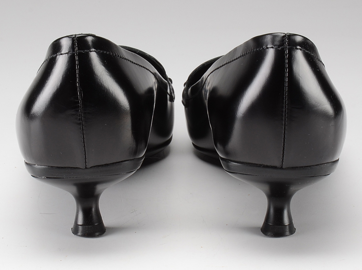 Prada Leather Kitten Heel Loafers