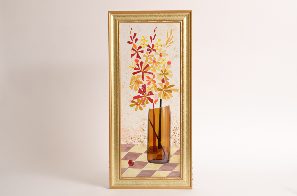 Pair of Modern Stained Glass Collage Art