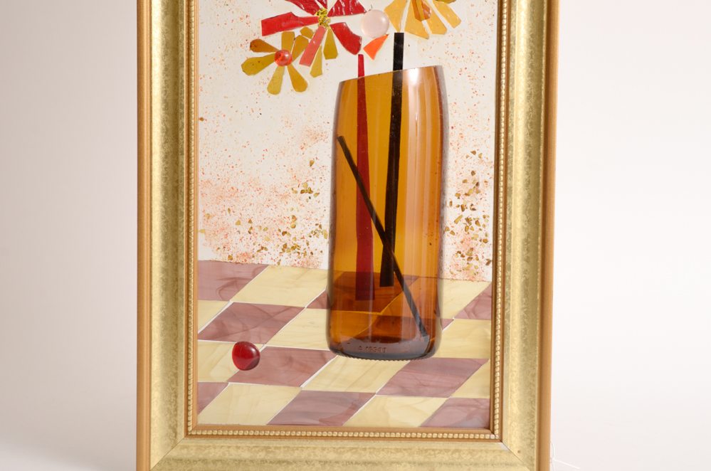 Pair of Modern Stained Glass Collage Art