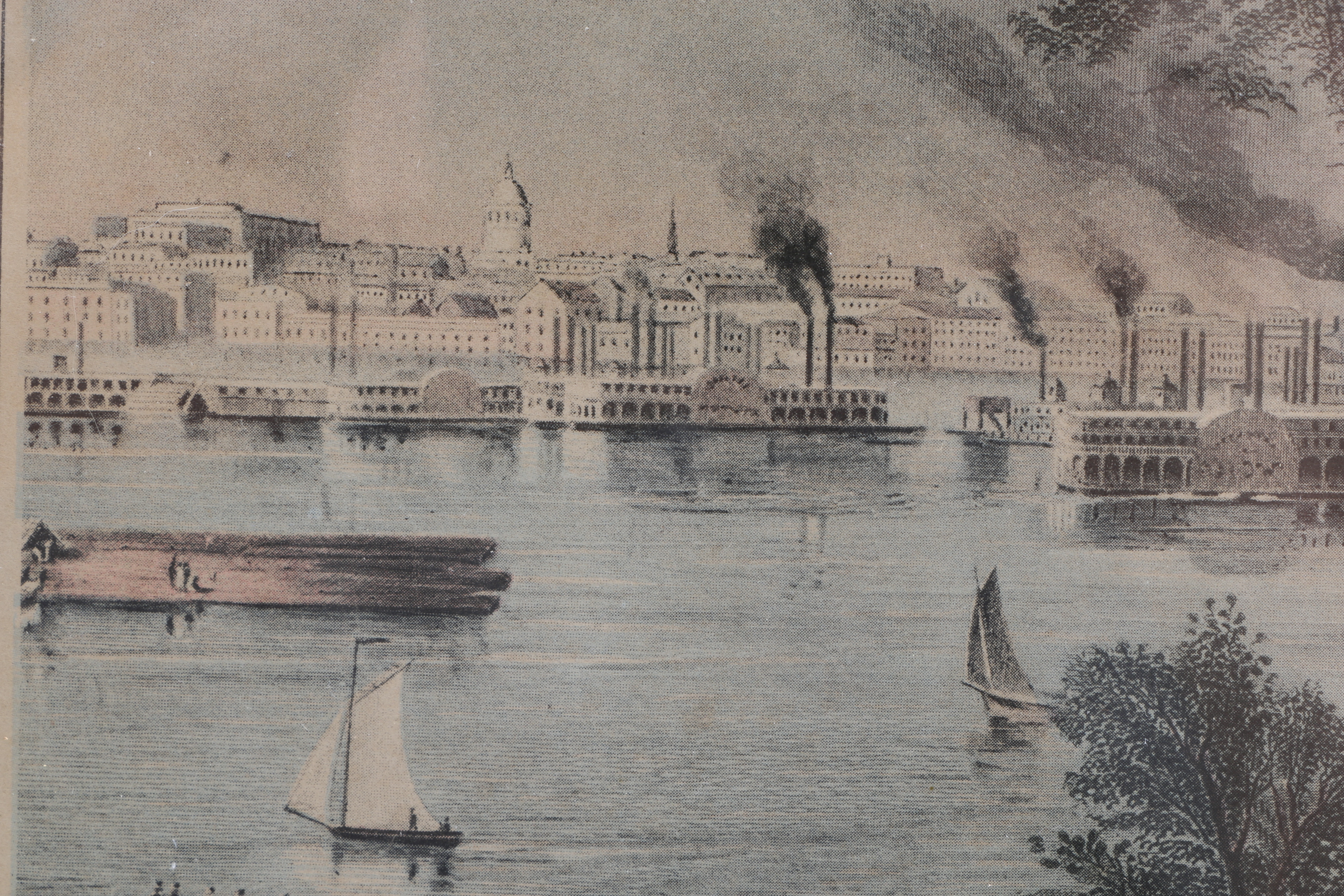 Five Framed Vintage Offset Lithographic Prints of U.S. Cities