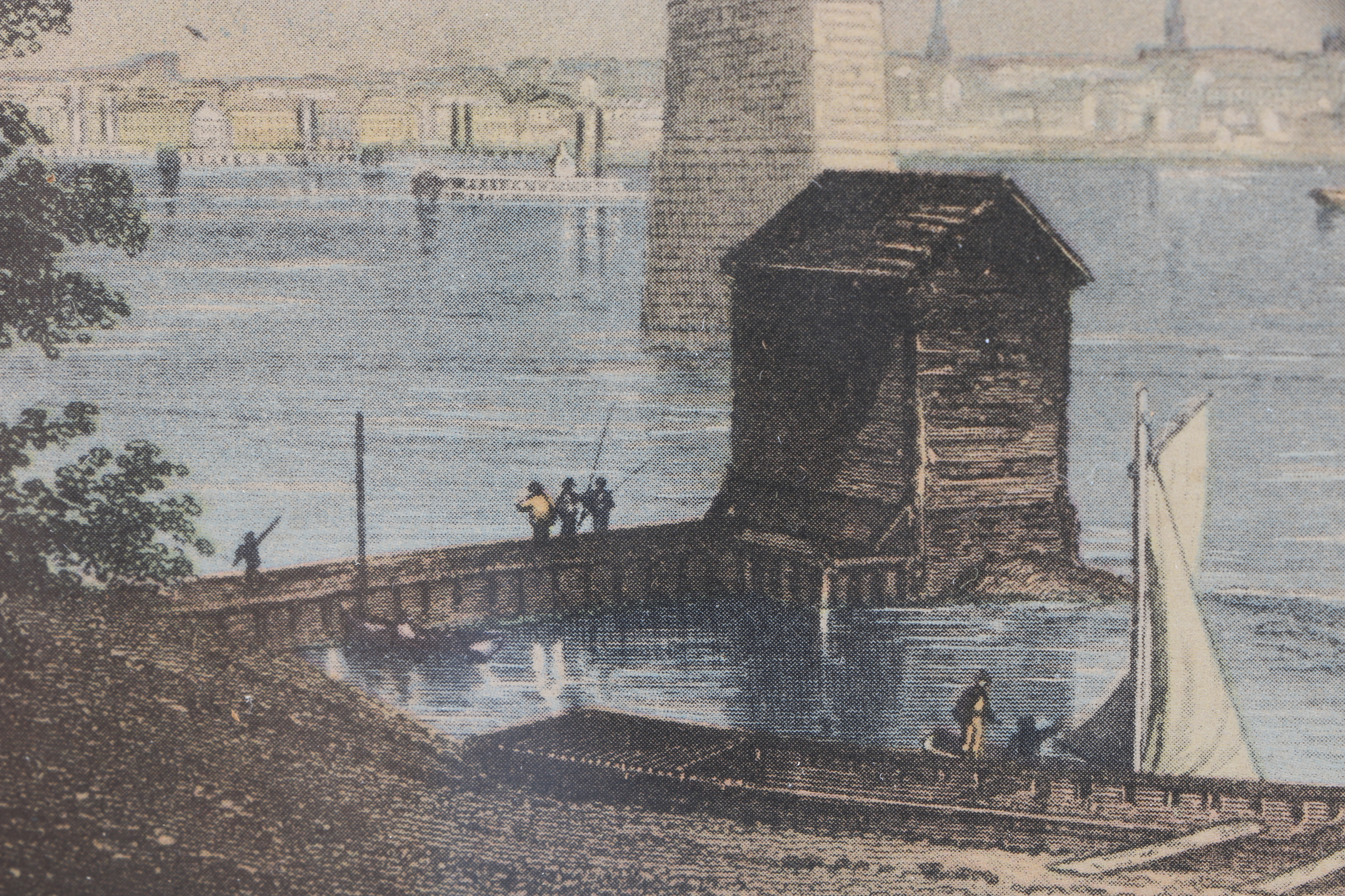 Five Framed Vintage Offset Lithographic Prints of U.S. Cities