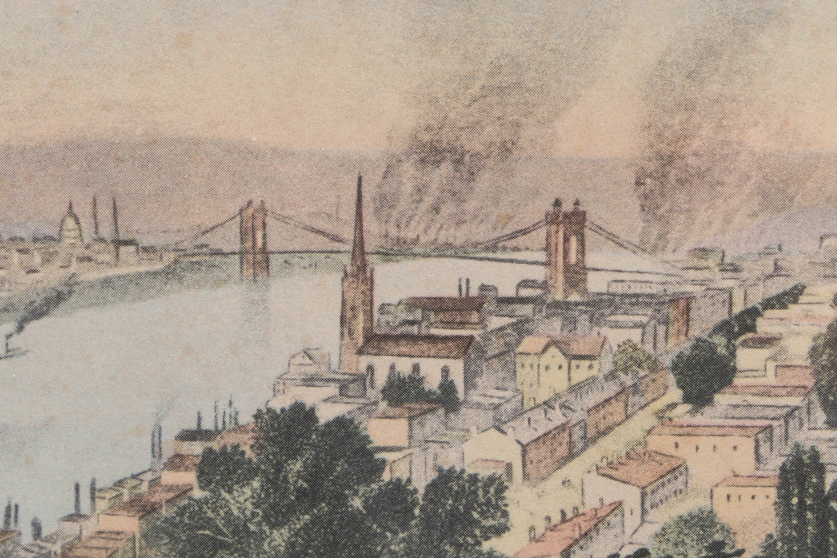 Five Framed Vintage Offset Lithographic Prints of U.S. Cities