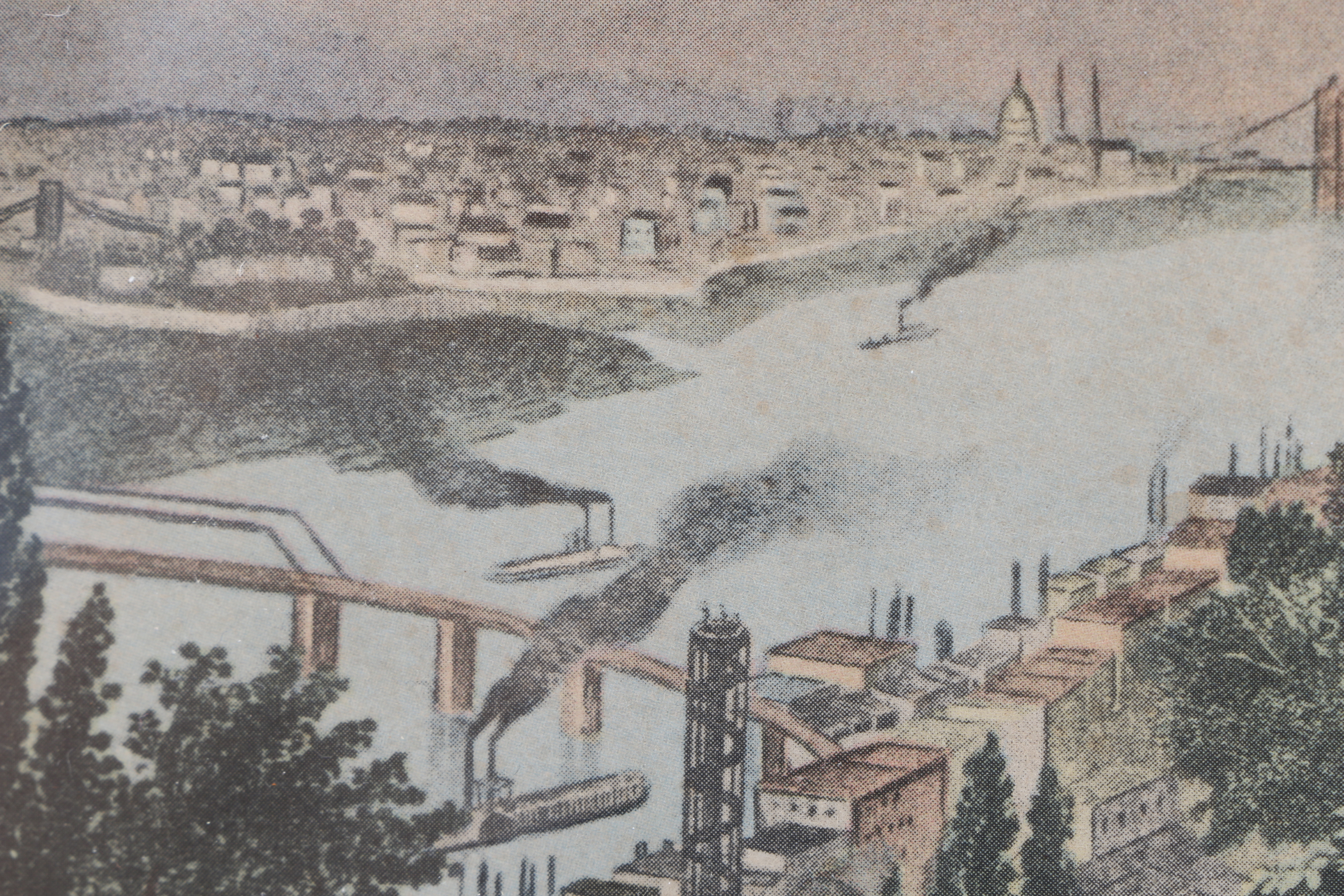 Five Framed Vintage Offset Lithographic Prints of U.S. Cities