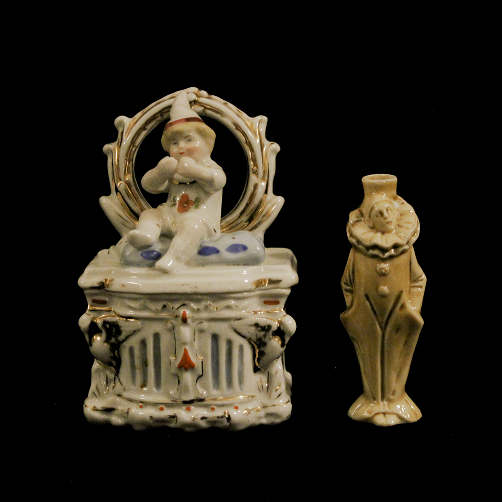 Antique Victorian and Art Deco Porcelain Clown Pair