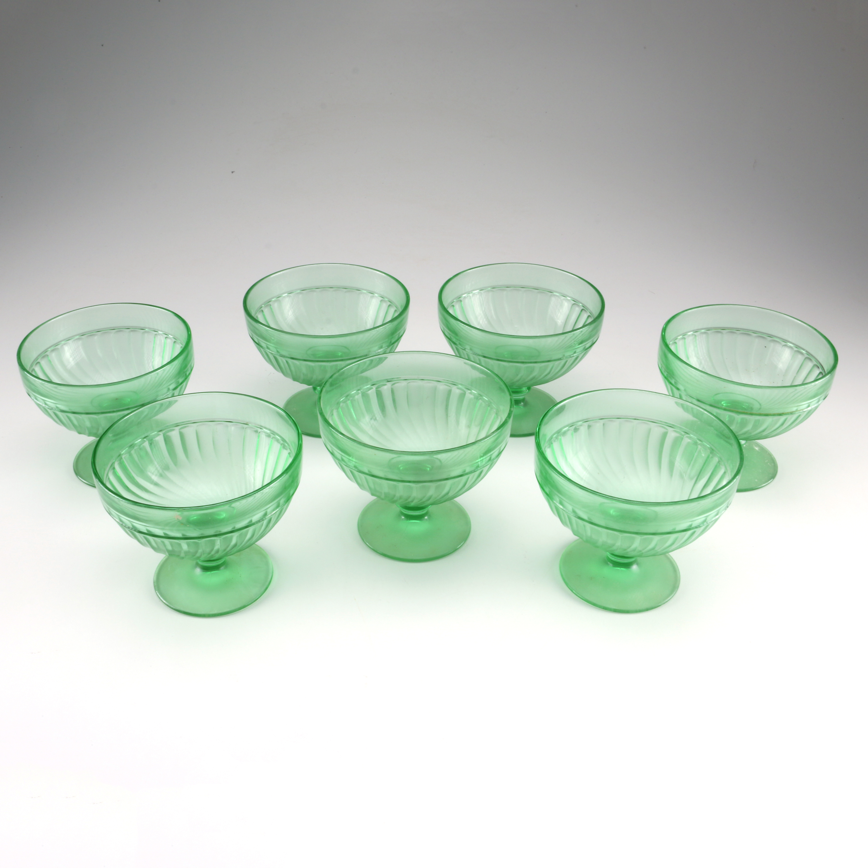 Optic Twist Green Depression Glass with Other Elegant Green Glassware