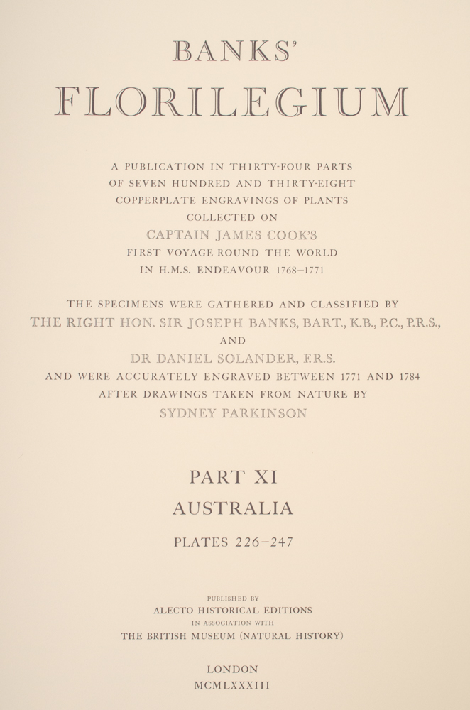 Banks' Florilegium Limited Edition "Part XI: Australia Plates 226-247" Engravings
