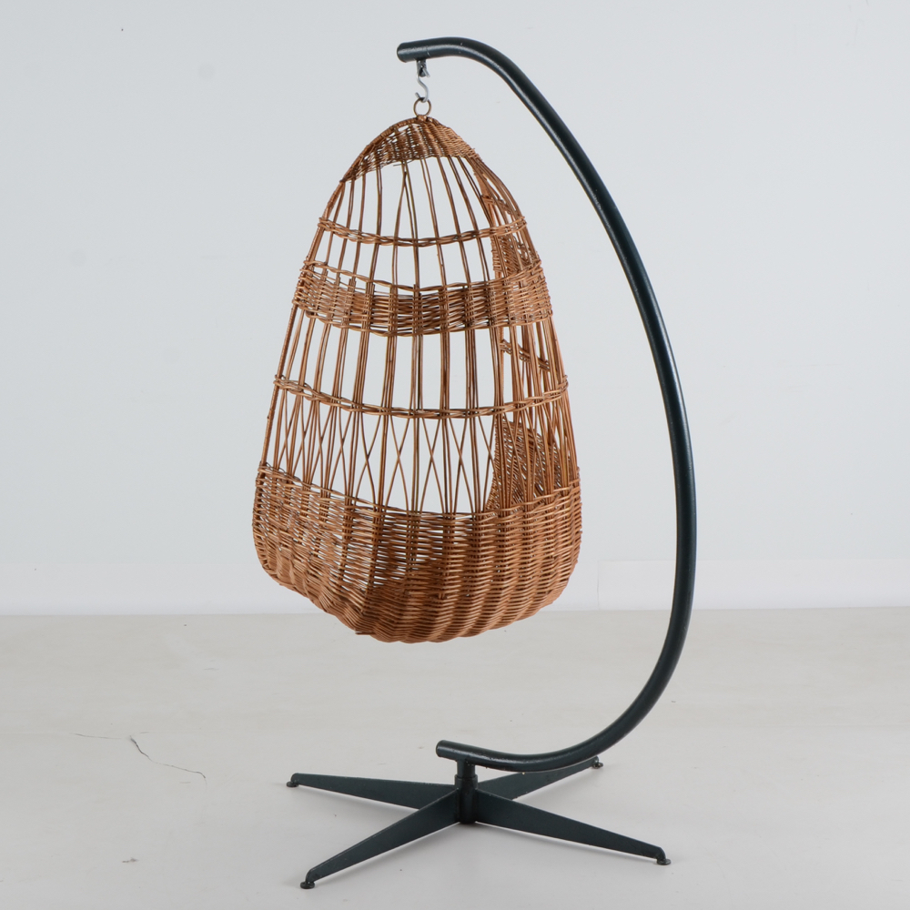 Hanging Wicker Egg Chair on Stand
