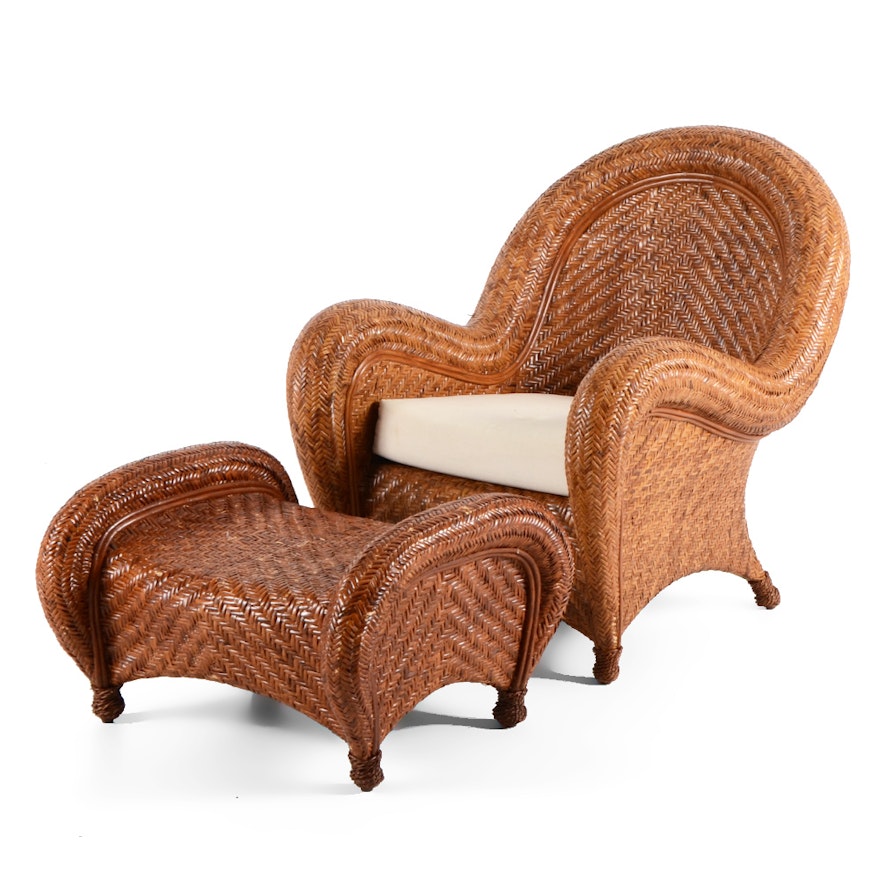 Pottery Barn "Malabar" Woven Lounge Chair and Ottoman