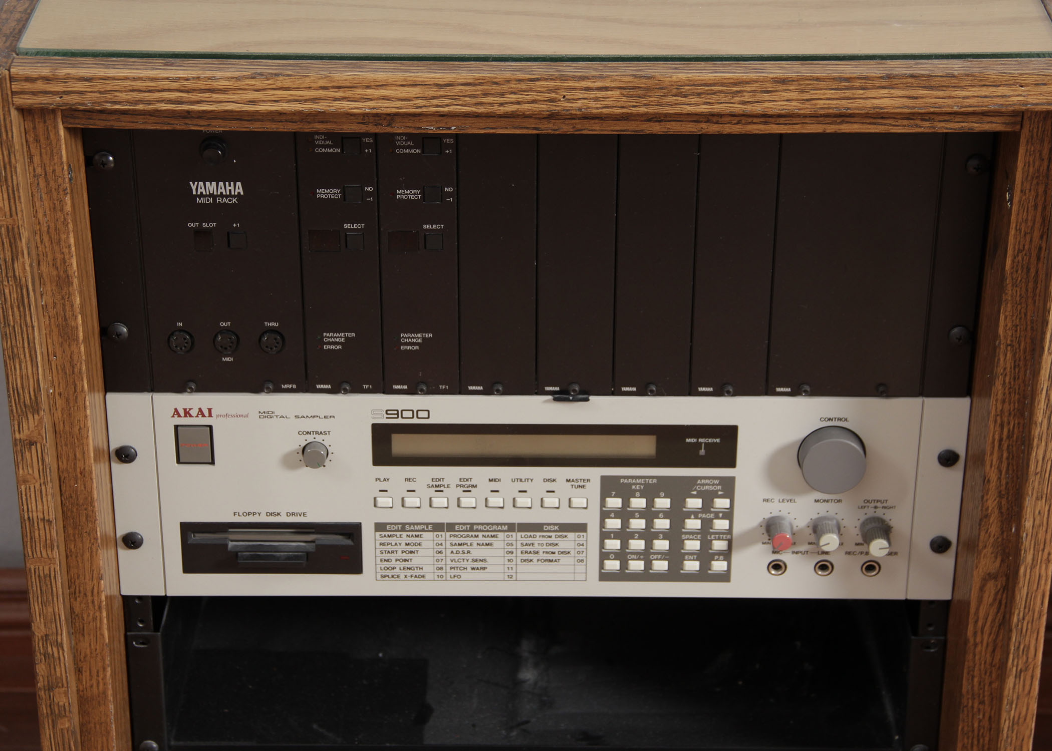 Yamaha MIDI Rack, AKAI Digital Sampler In Custom Wooden Cabinet