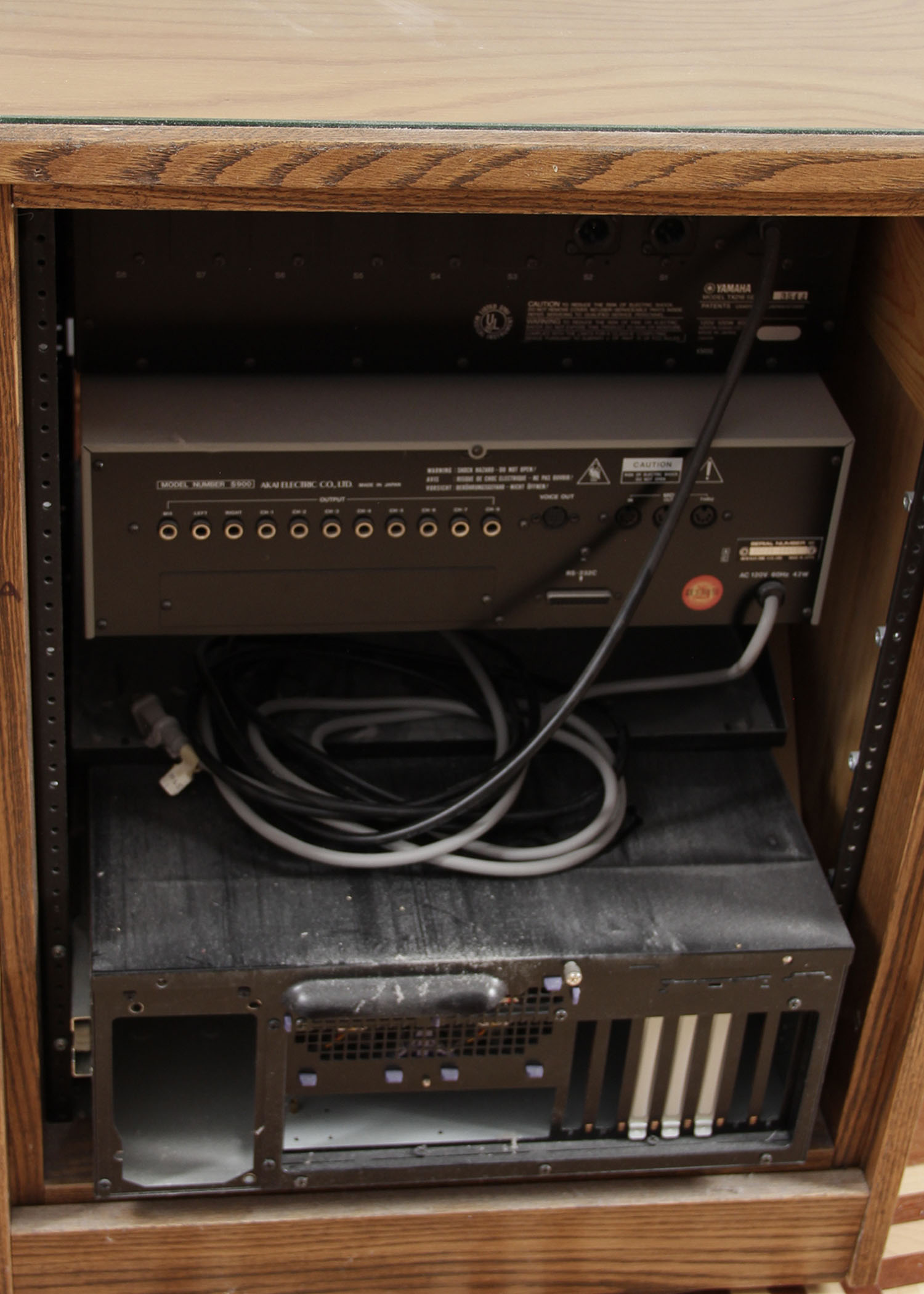Yamaha MIDI Rack, AKAI Digital Sampler In Custom Wooden Cabinet