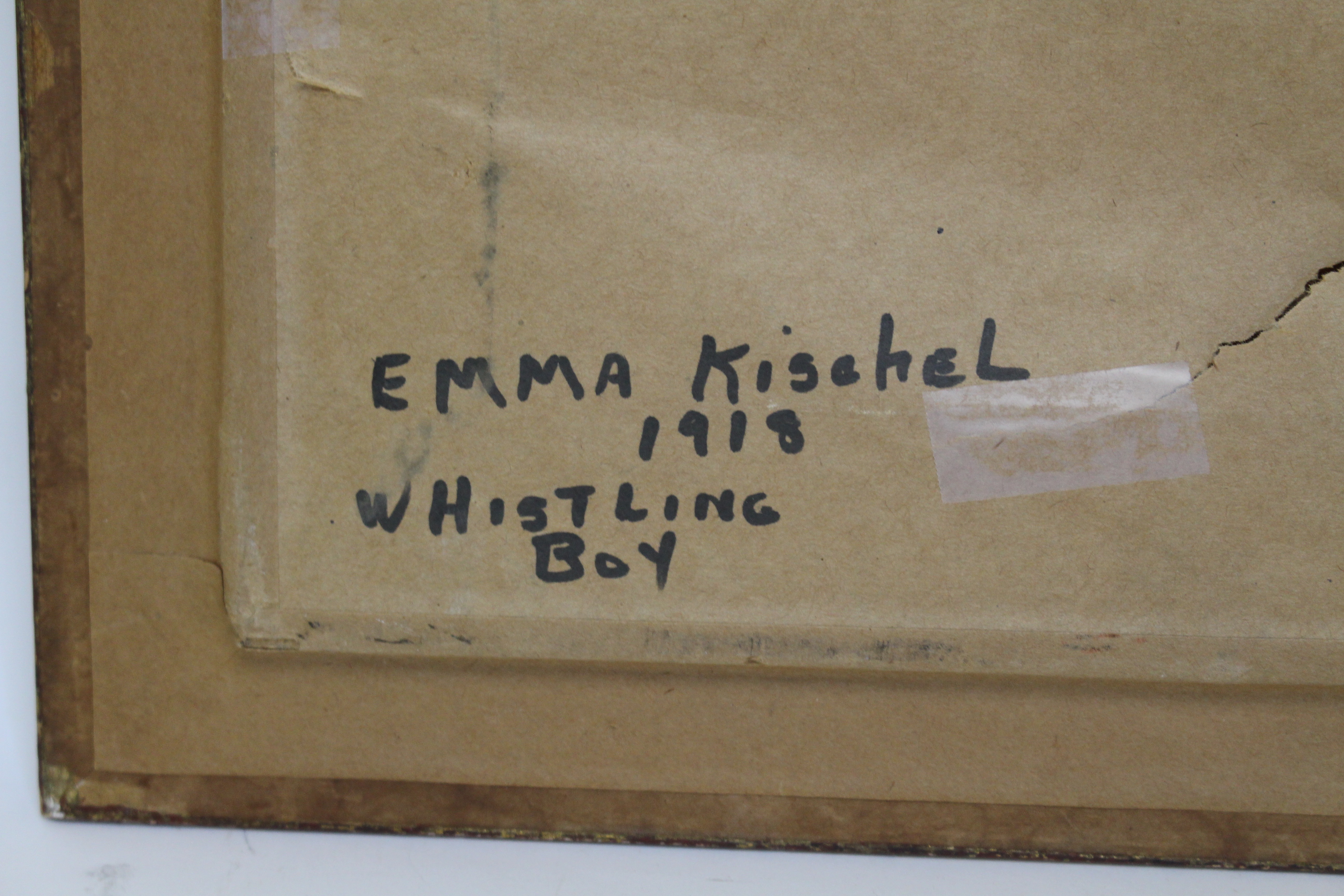 Emma Kischel Oil Painting "Whistling Boy", Circa 1918.