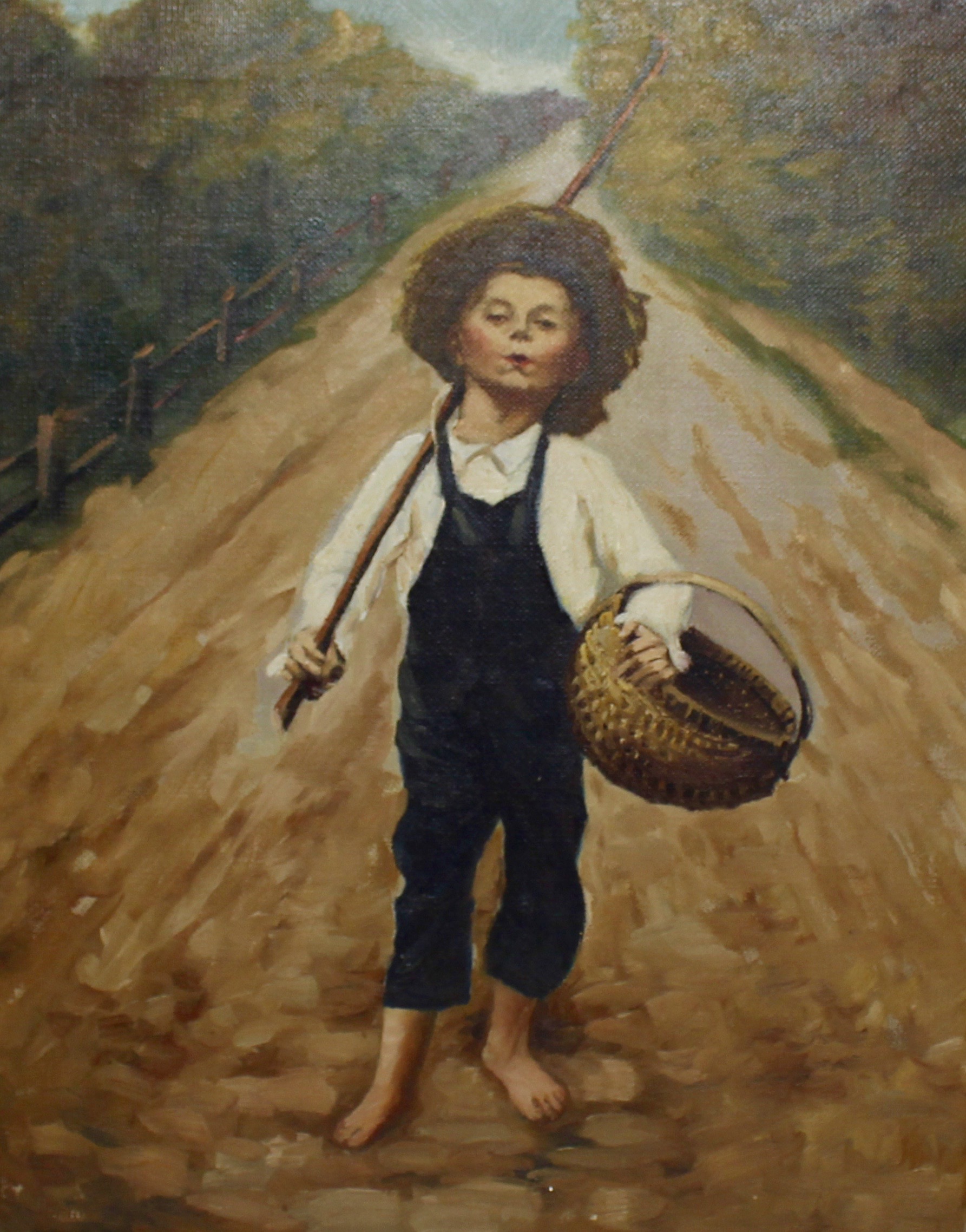 Emma Kischel Oil Painting "Whistling Boy", Circa 1918.