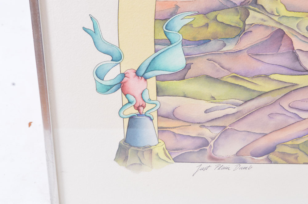 Gunars Strazdins Signed Original Ink and Watercolor Titled "Just Plain Dumb"