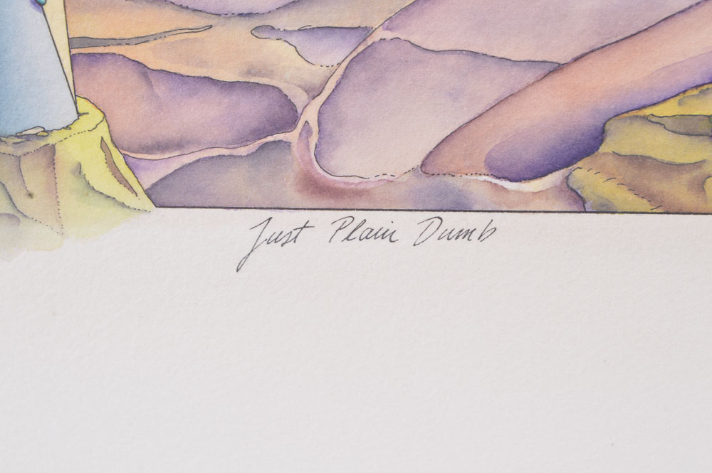 Gunars Strazdins Signed Original Ink and Watercolor Titled "Just Plain Dumb"