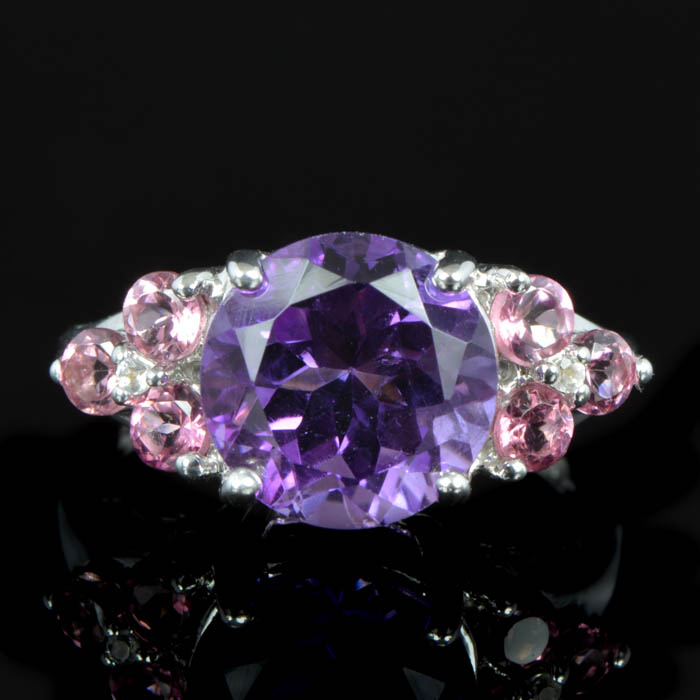 Robert Manse Sterling Silver 18K Gold Amethyst Pink and White Topaz Ring