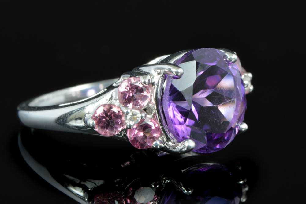 Robert Manse Sterling Silver 18K Gold Amethyst Pink and White Topaz Ring