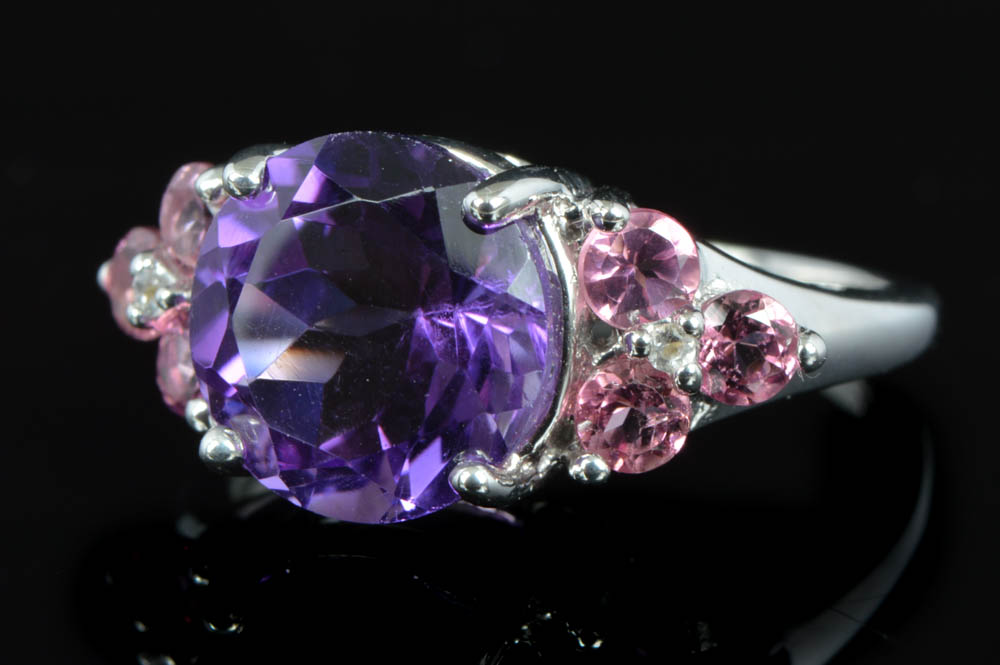 Robert Manse Sterling Silver 18K Gold Amethyst Pink and White Topaz Ring