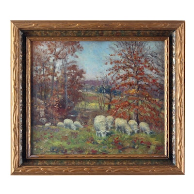 Charles Meurer Late 19th Century Pastoral Oil Painting Charles Meurer Late 19th Century Pastoral Oil Painting
