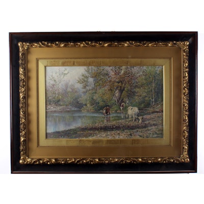 Thomas Corwin Lindsay Large Pastoral Lanscape Oil Painting Thomas Corwin Lindsay Large Pastoral Lanscape Oil Painting
