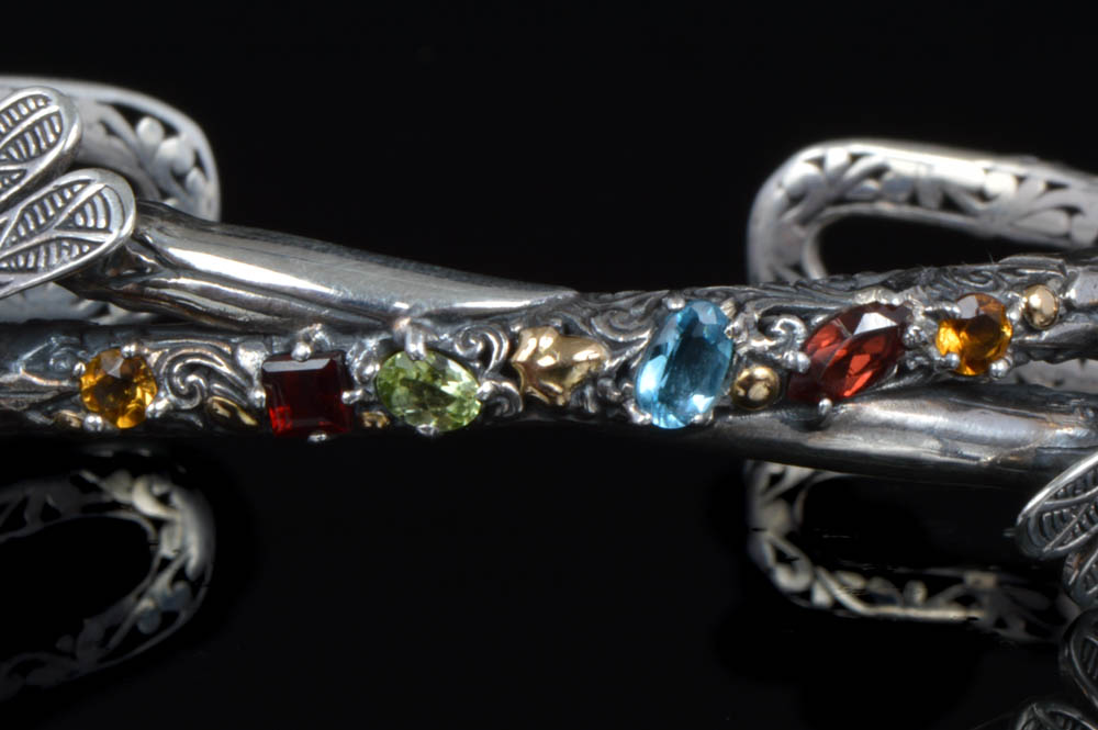 Robert Manse Sterling Silver 18K Gold Multi Gemstone Butterfly Cuff Bracelet