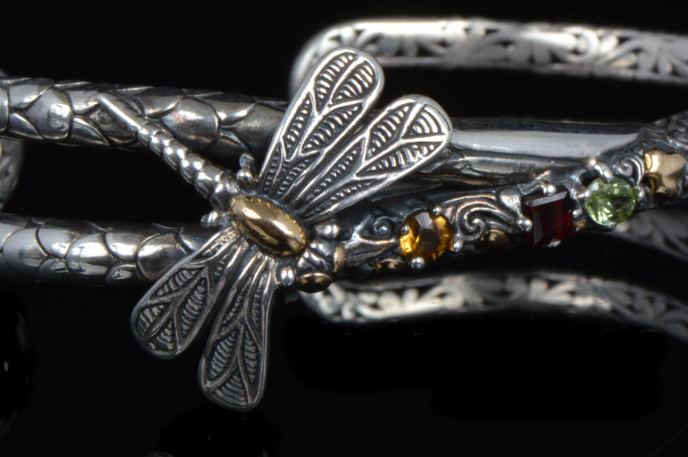 Robert Manse Sterling Silver 18K Gold Multi Gemstone Butterfly Cuff Bracelet