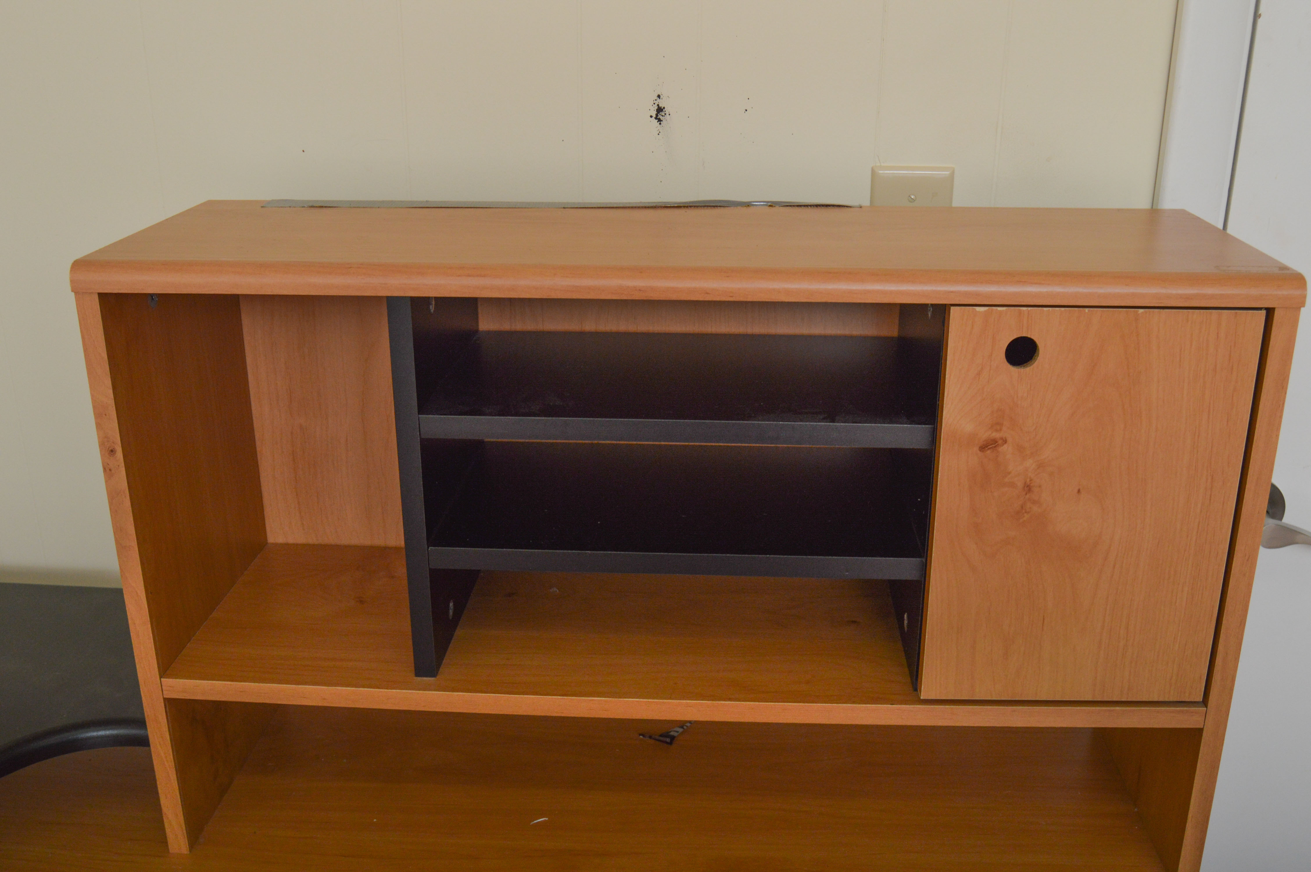 Modern Wooden Office Desk and Upholstered Rolling Chair