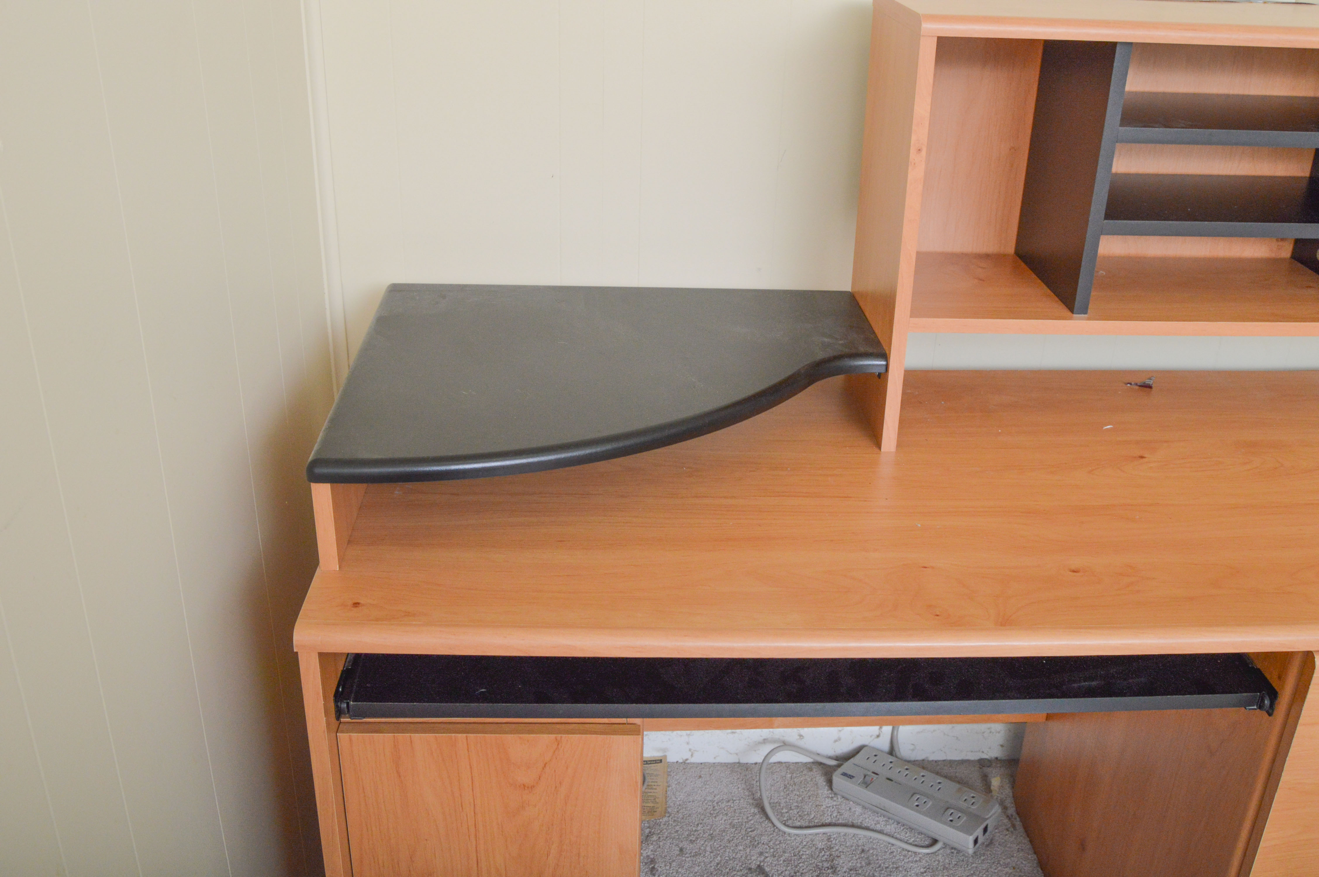 Modern Wooden Office Desk and Upholstered Rolling Chair