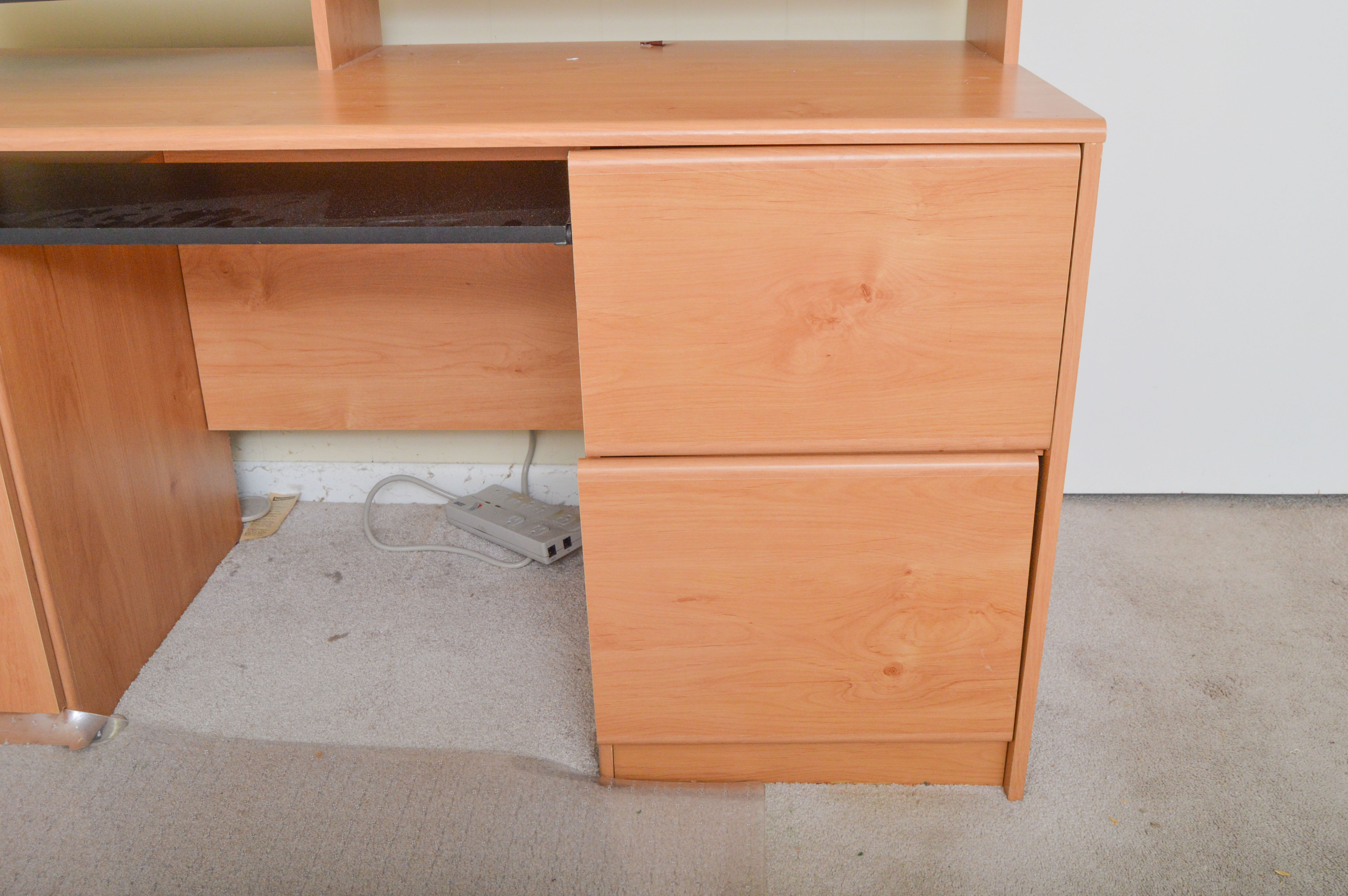 Modern Wooden Office Desk and Upholstered Rolling Chair