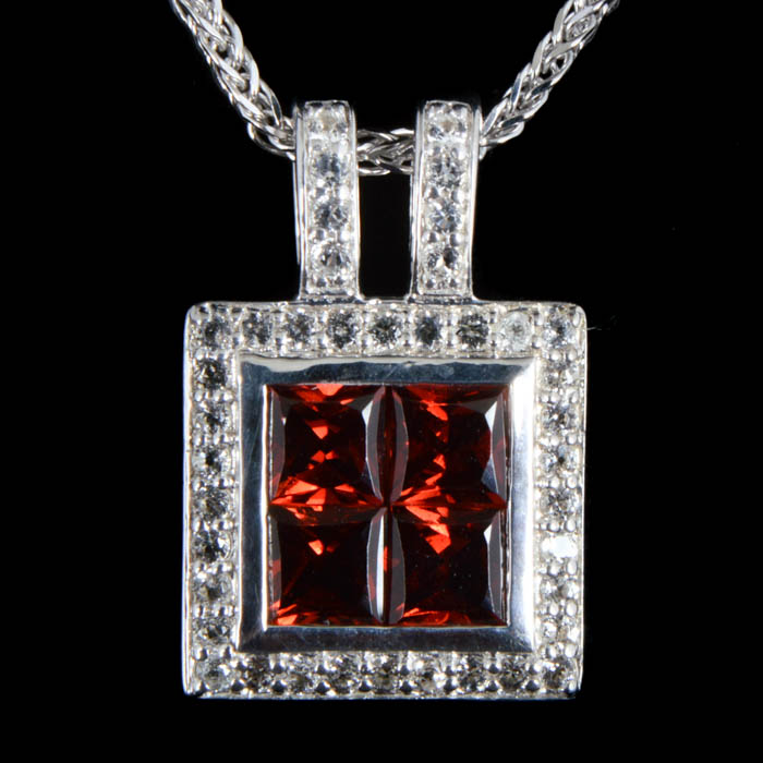 Robert Manse Sterling Silver Garnet and White Topaz Pendant with Chain
