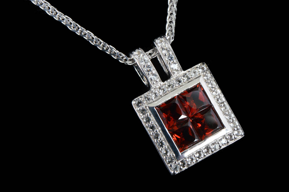 Robert Manse Sterling Silver Garnet and White Topaz Pendant with Chain