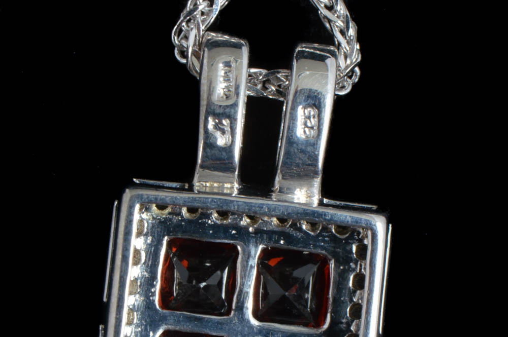 Robert Manse Sterling Silver Garnet and White Topaz Pendant with Chain