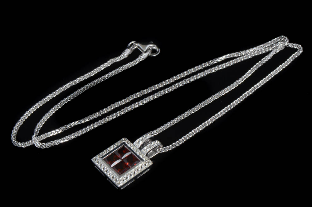 Robert Manse Sterling Silver Garnet and White Topaz Pendant with Chain