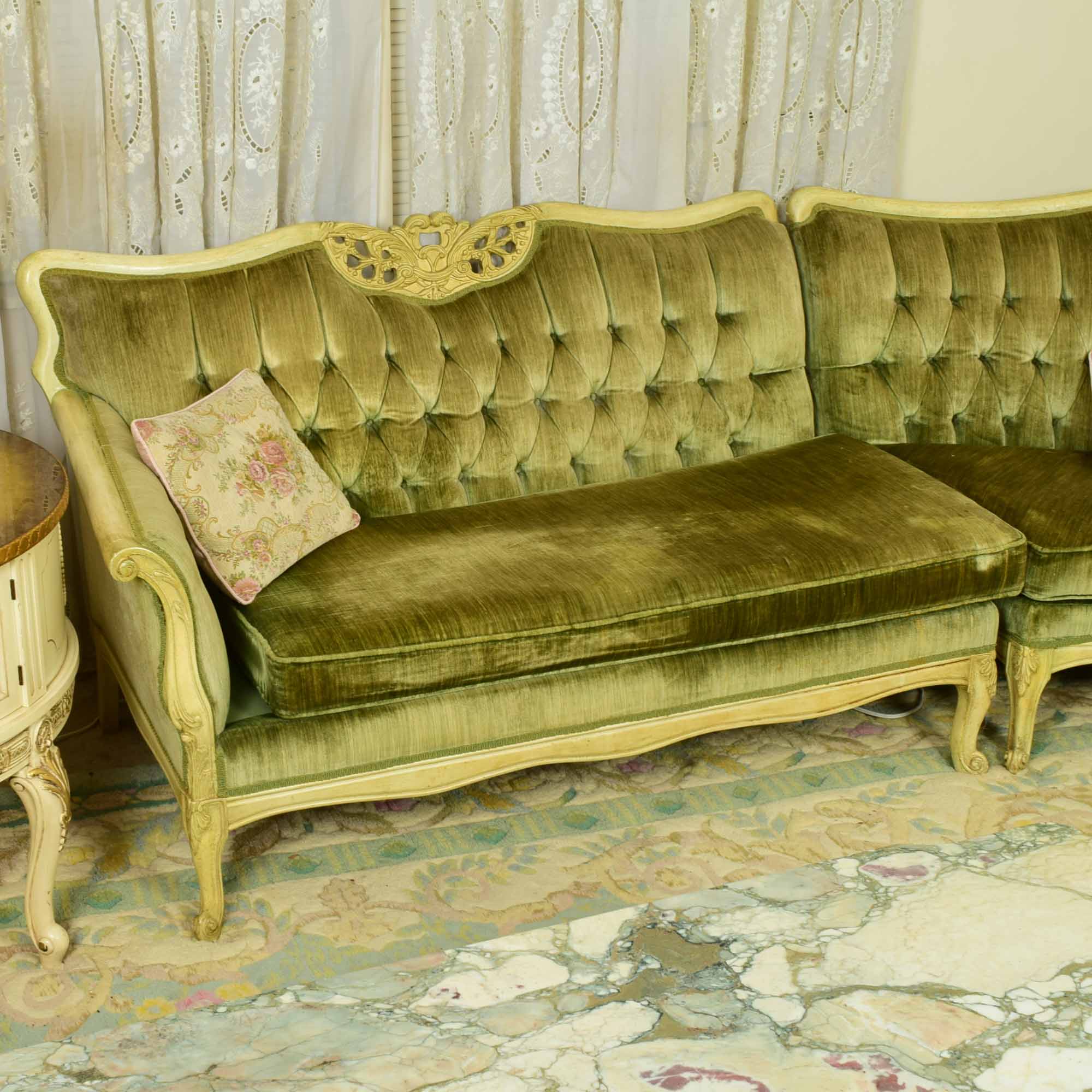 Vintage French Style Curved Sectional Sofa