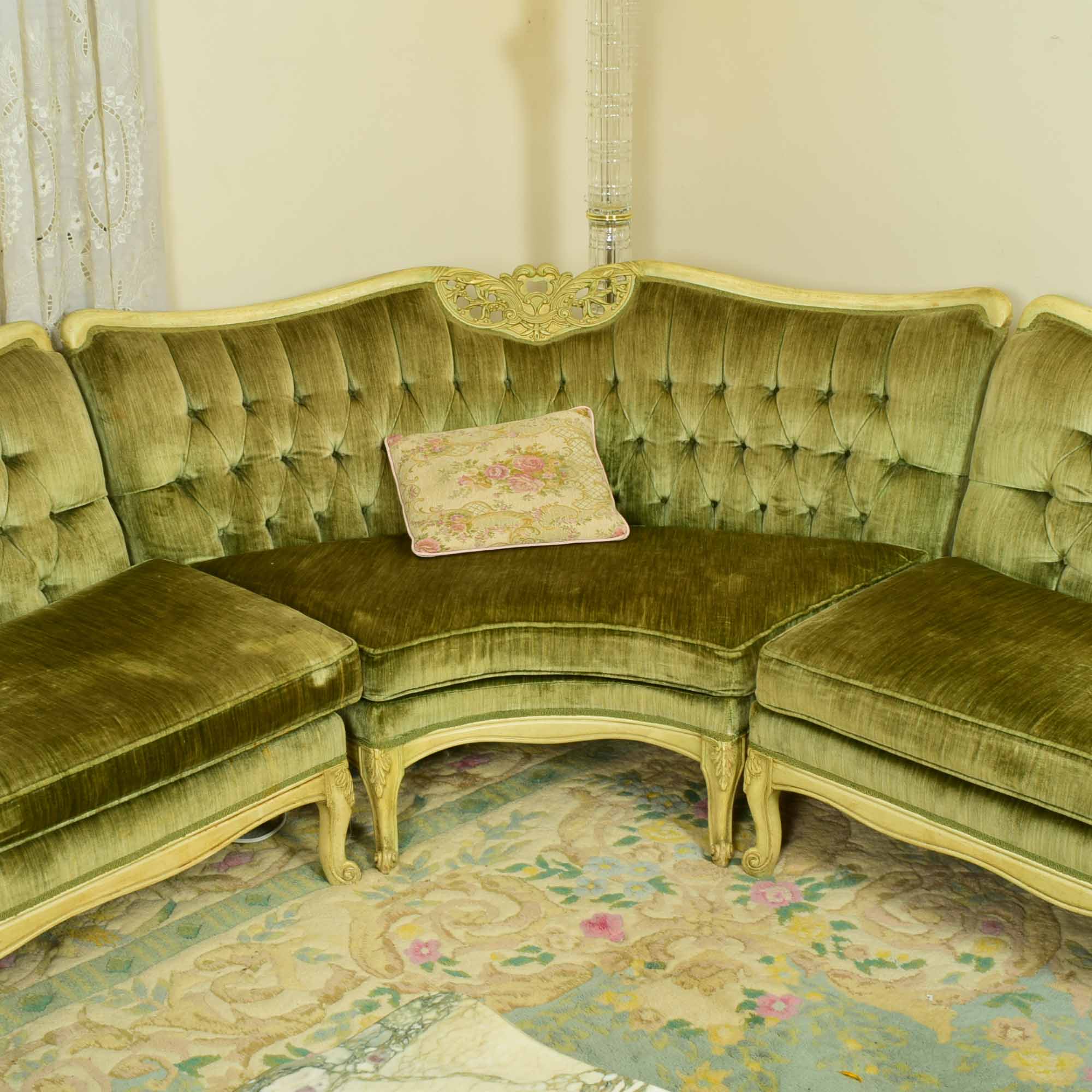 Vintage French Style Curved Sectional Sofa