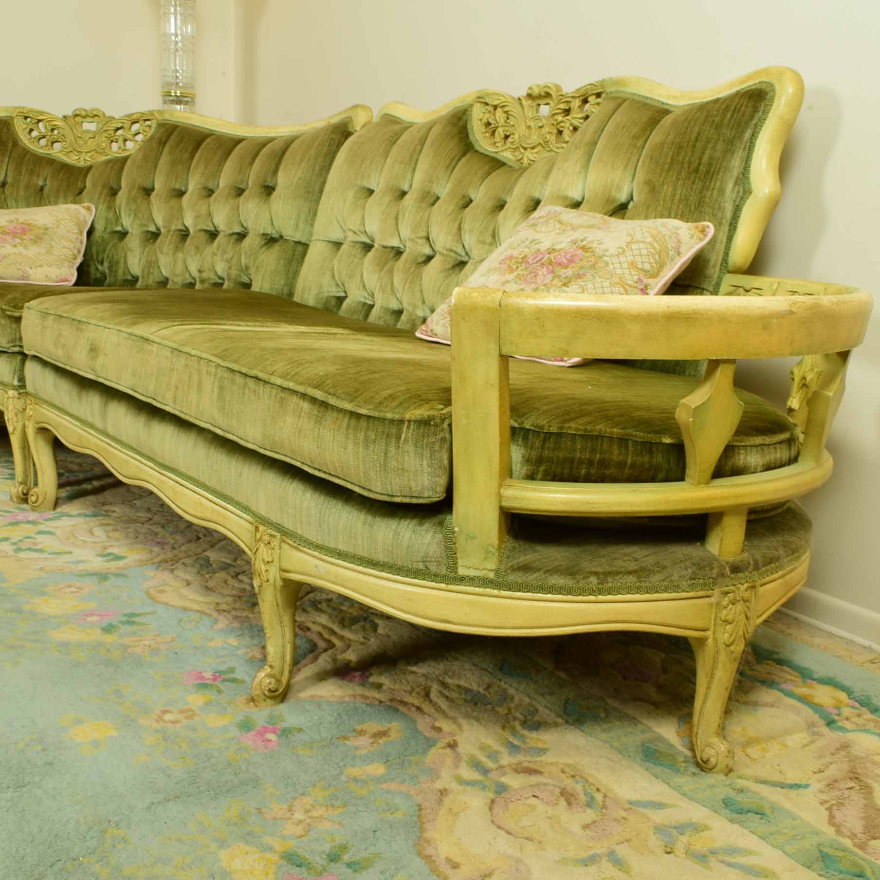 Vintage French Style Curved Sectional Sofa