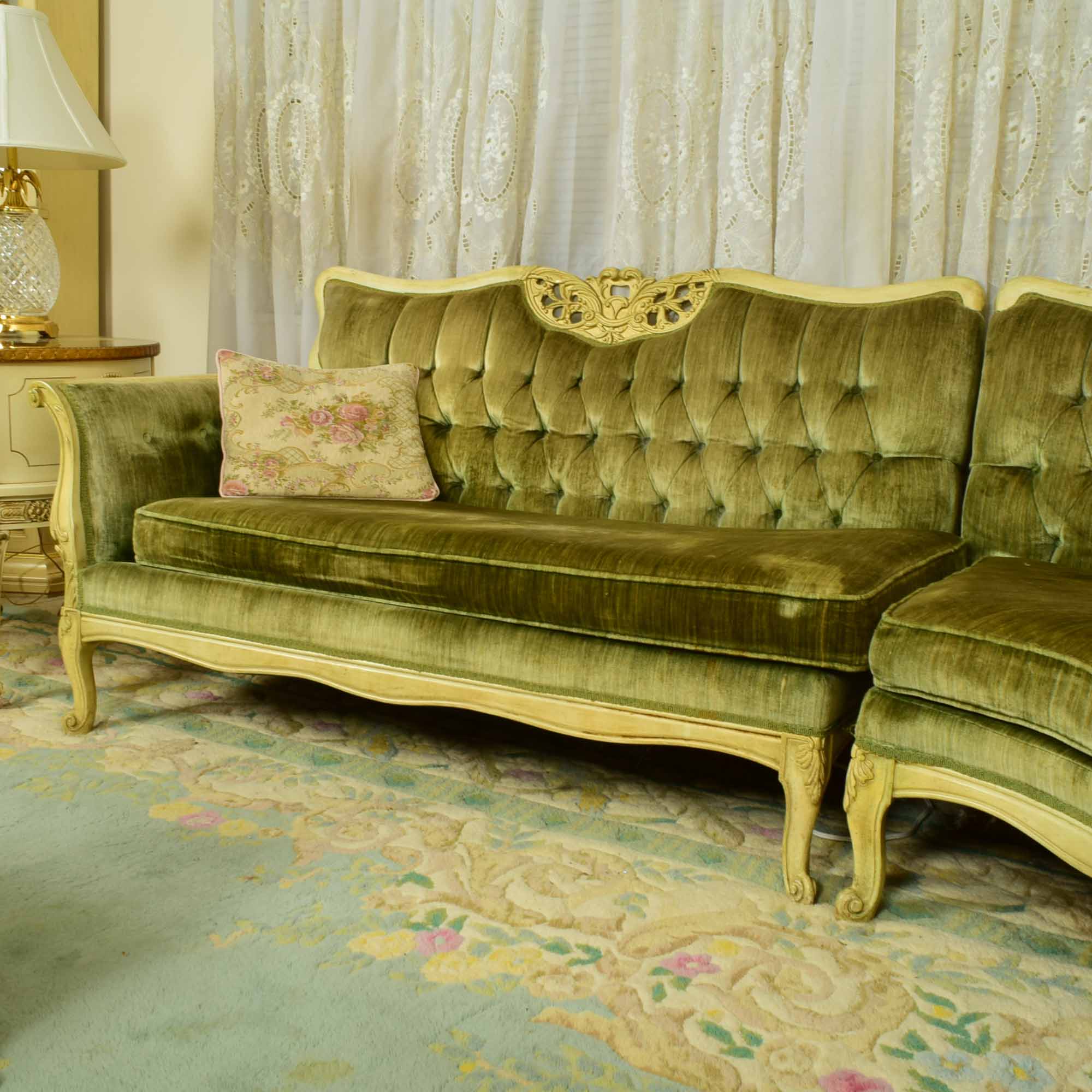 Vintage French Style Curved Sectional Sofa