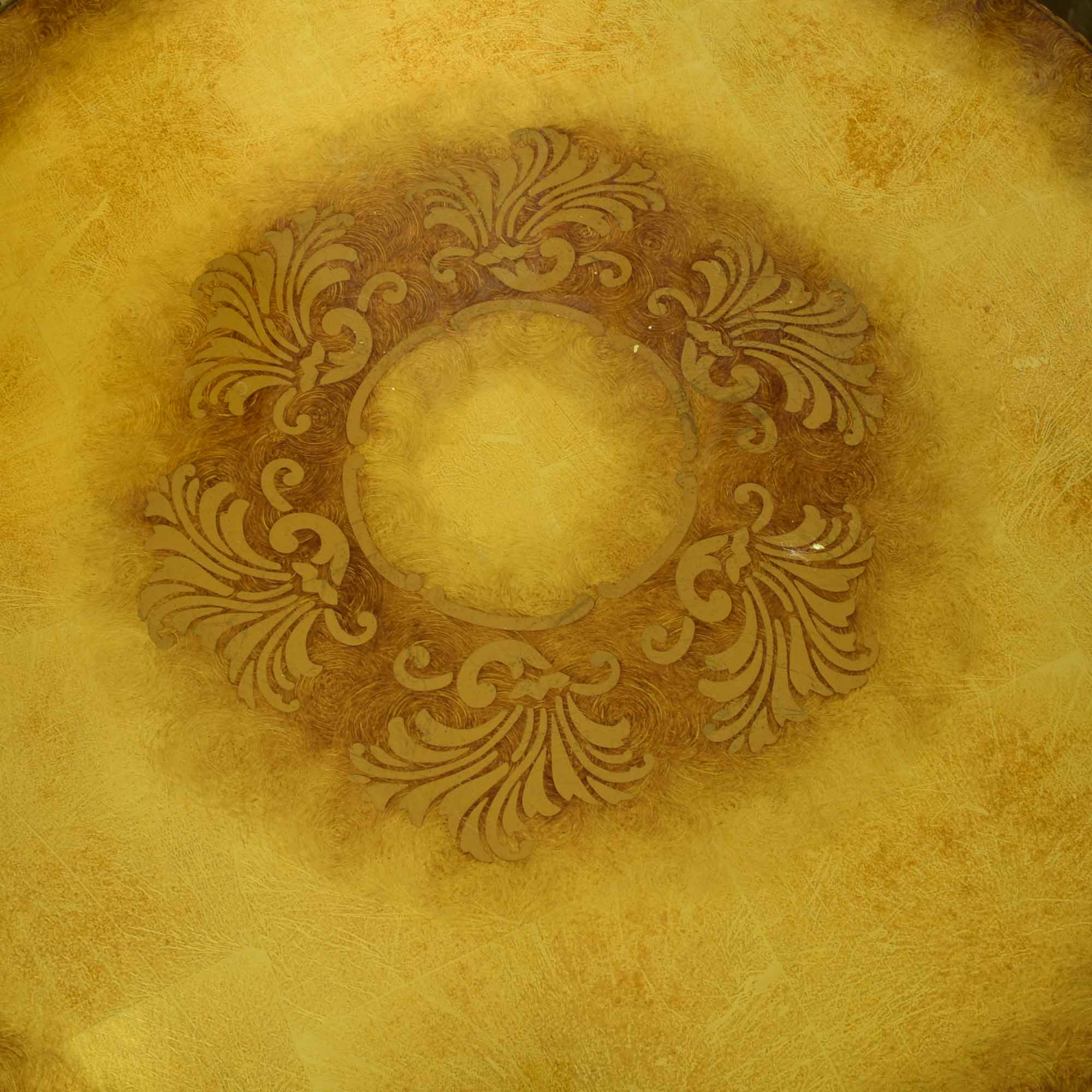 Vintage French Provincial Drum Table with Painted Glass Top