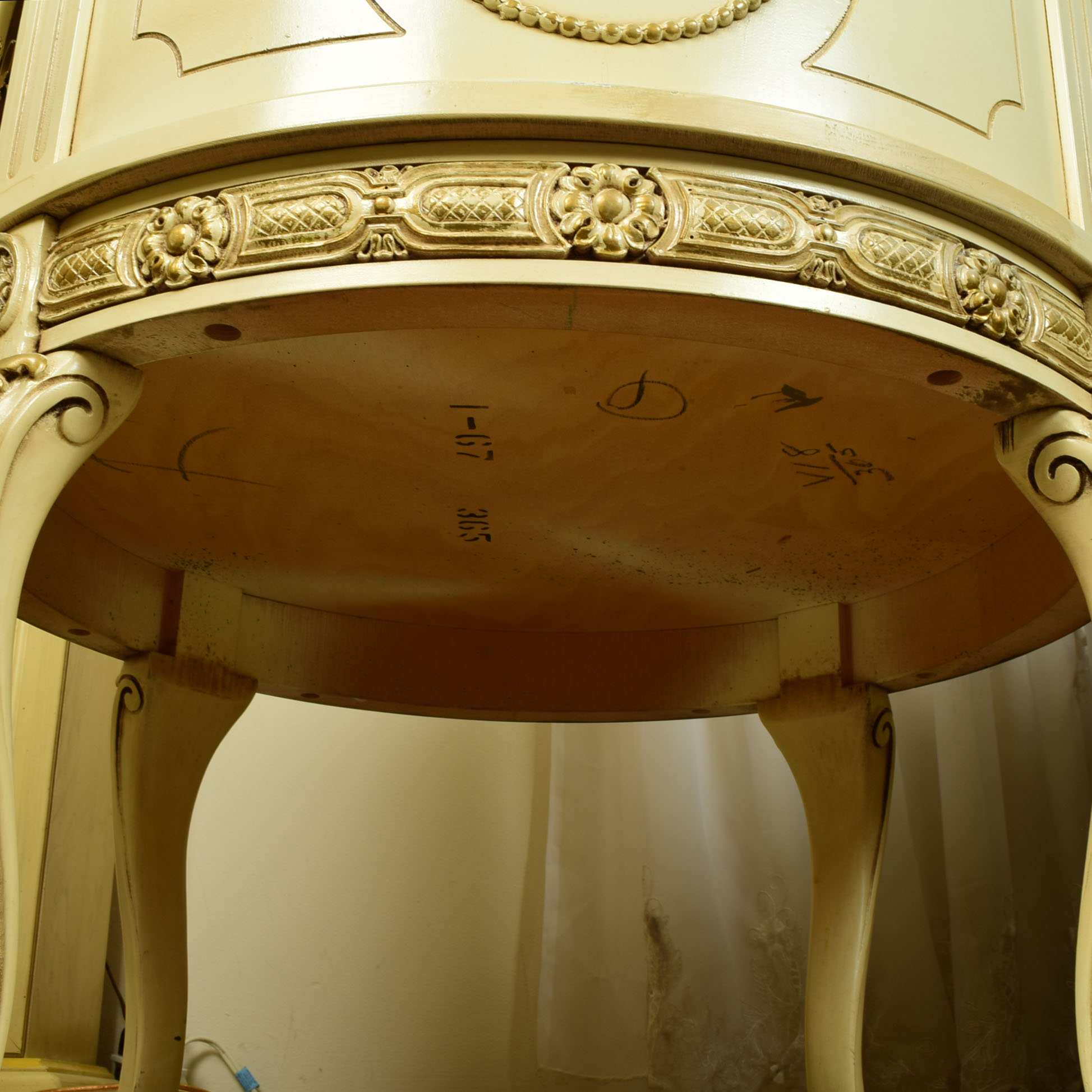 Vintage French Provincial Drum Table with Painted Glass Top