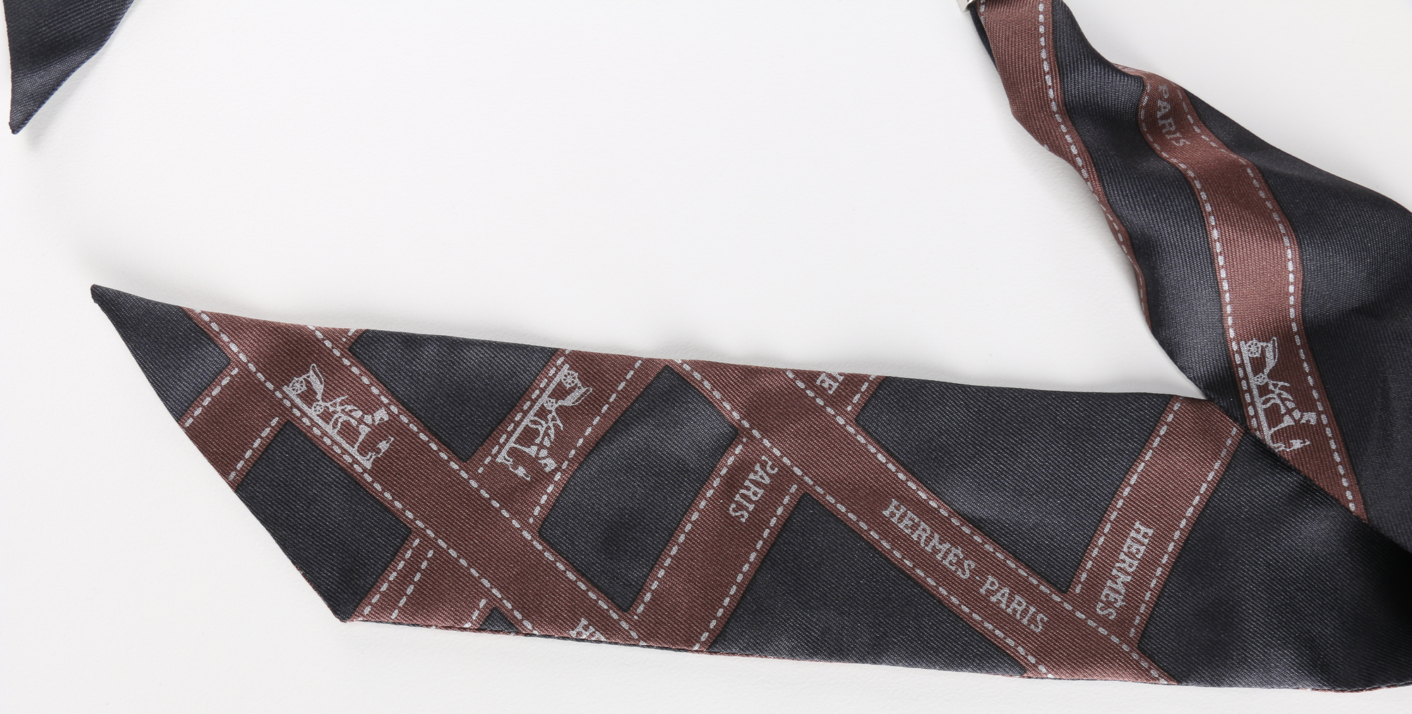 Hermès Twilly Scarf with Palladium Silver Tone Scarf rings.