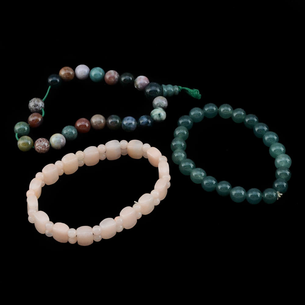 Three Polished Stone Stretch Bracelets