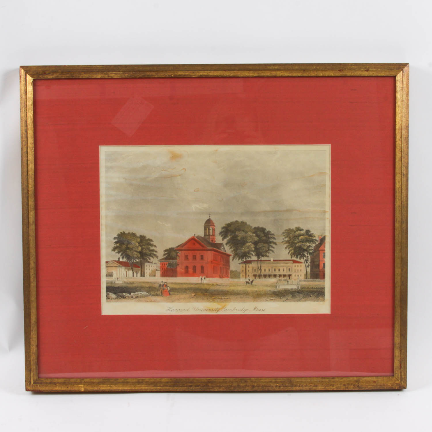1840 Hand-Colored Engraving "Harvard University"