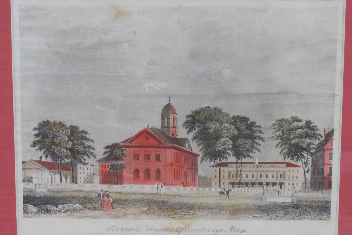 1840 Hand-Colored Engraving "Harvard University"