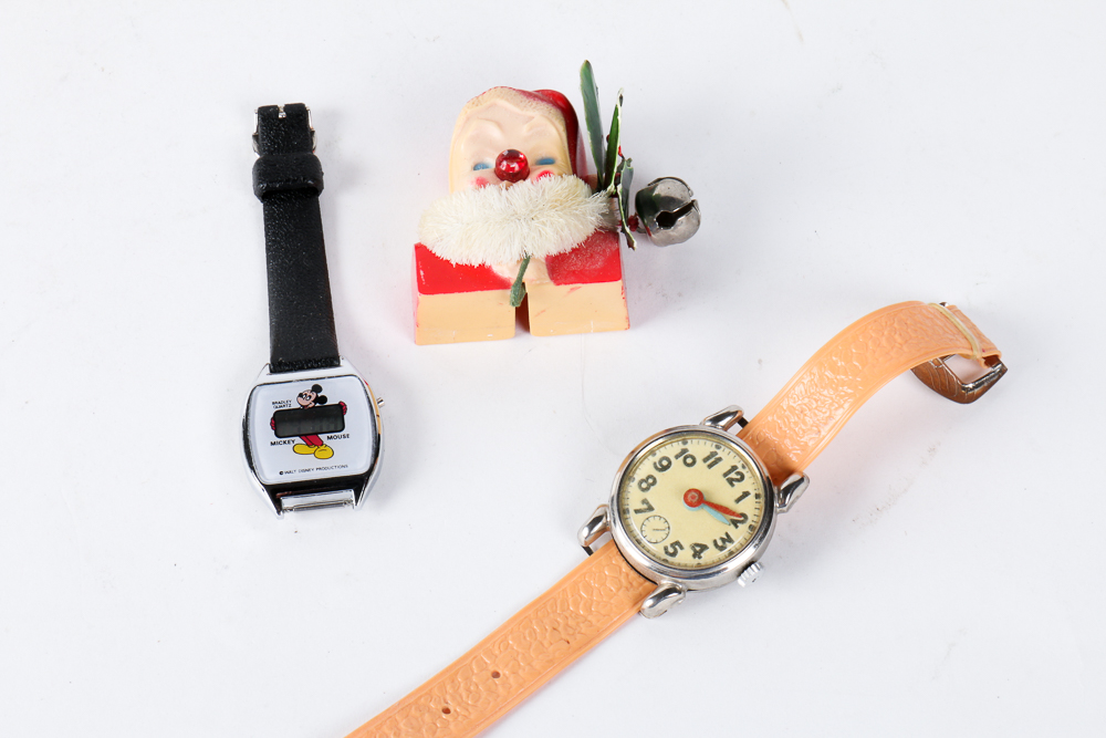 Vintage Children Watches, Santa Ornament and Plush Toy
